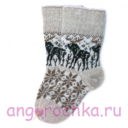 Бежевые шерстяные носки с оленями