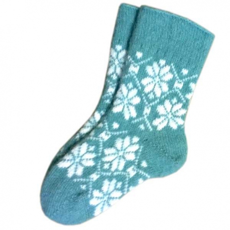 Женские шерстяные носки голубые со снежинками