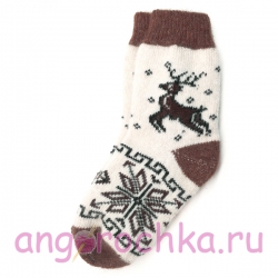 Белые шерстяные  носки с оленем и снежинкой