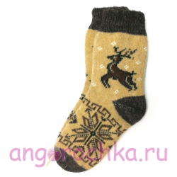 Вязаные шерстяные носки с оленем и снежинкой
