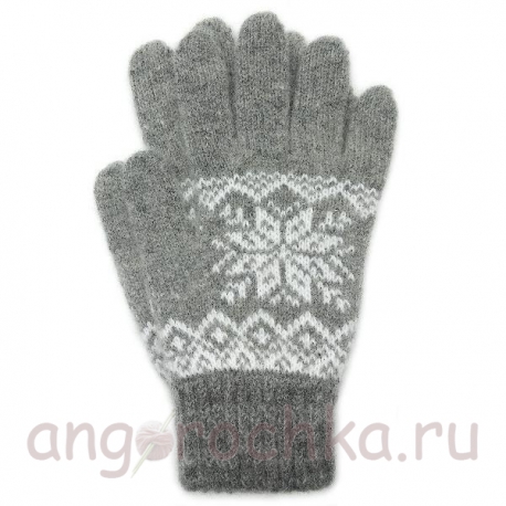 Серые шерстяные перчатки со снежинкой