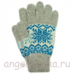 Двухцветные шерстяные перчатки со снежинкой