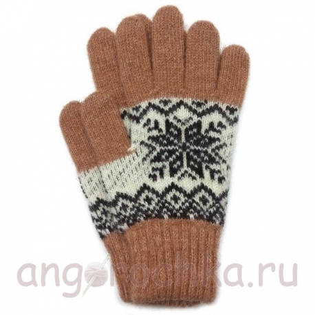 Терракотовые теплые шерстяные перчатки со снежинкой