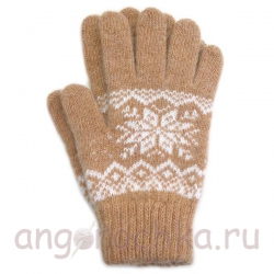 Бежевые теплые шерстяные перчатки со снежинкой