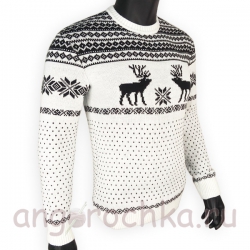  Бело-черный шерстяной свитер с оленями
