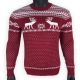 Бардовый шерстяной свитер с белым рисунком - оленями