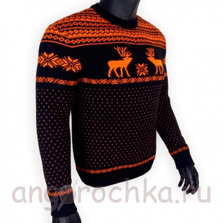 Шерстяной свитер с оранжевым рисунком - оленями