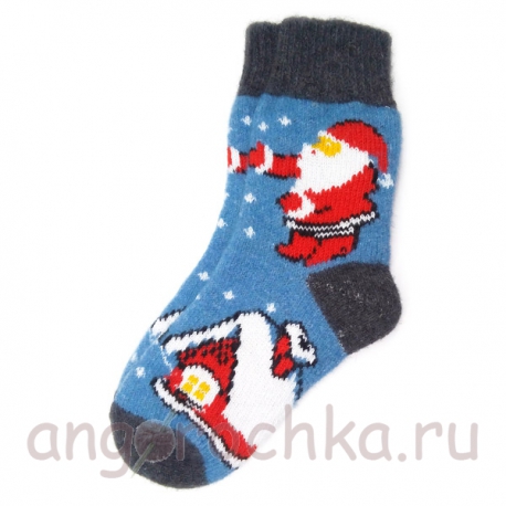 Синие женские шерстяные носки с Дедом Морозом