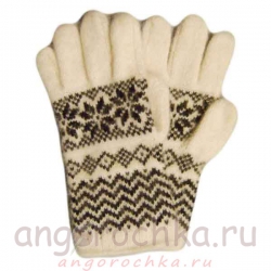 Белые шерстяные перчатки с черным орнаментом