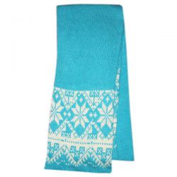 Голубой вязаный шерстяной шарф с орнаментом