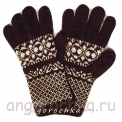 Черные вязаные мужские перчатки с белым орнаментом